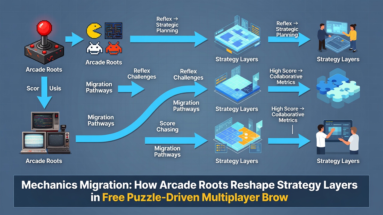 Multiplayer browser interface showing overlaid strategy markers on arcade-inspired puzzle grids